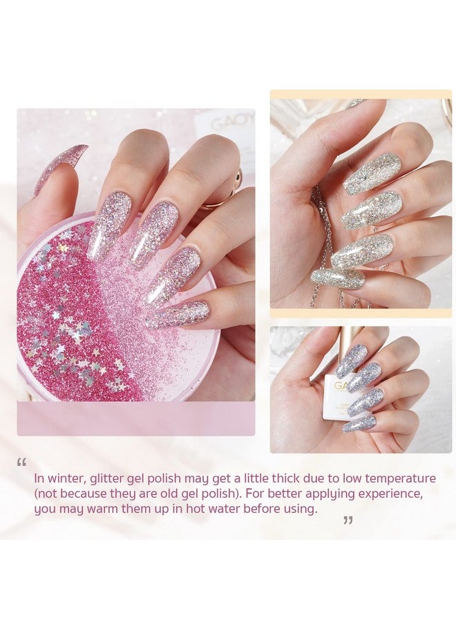 GAOY Chrome Platinum Glitter Nail Polish Set, 6 Colors Including Sparkly Shiny UV LED Soak Off Black Silver Pink Gel Polish Kit Home DIY Manicure Nail Salon Varnish