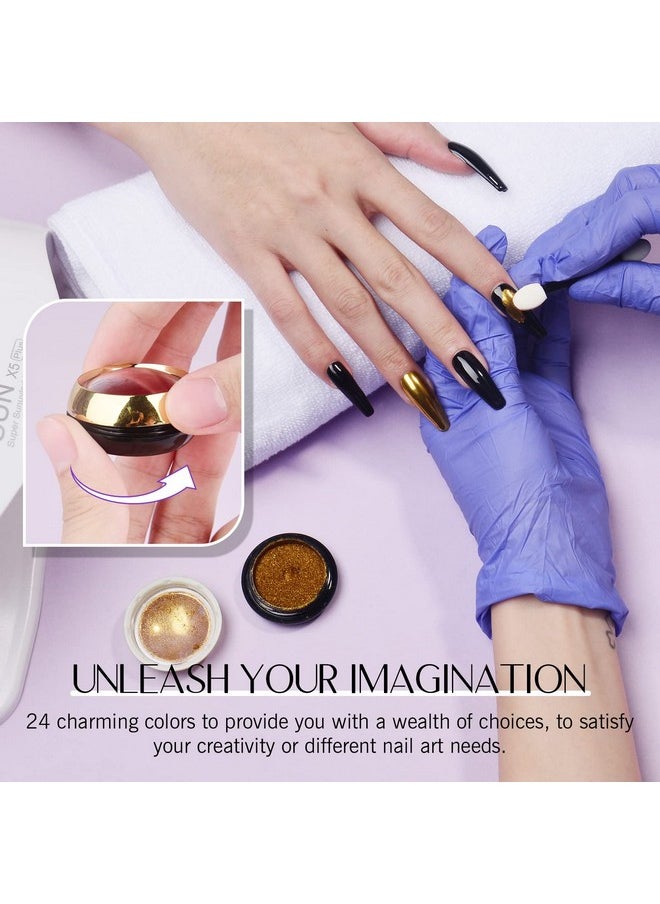 24Pcs Saviland Chrome Nail Powder Set - Metallic Mirror Effect Holographic Nail Powder Silver Red Green Gold Nail Chrome Powder for Nails Art Decoration