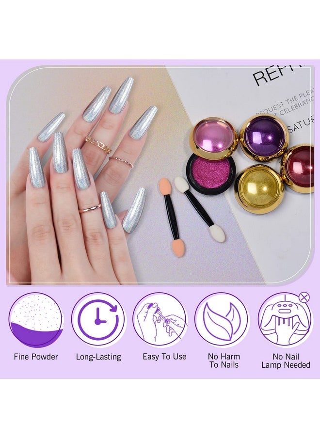 24Pcs Saviland Chrome Nail Powder Set - Metallic Mirror Effect Holographic Nail Powder Silver Red Green Gold Nail Chrome Powder for Nails Art Decoration