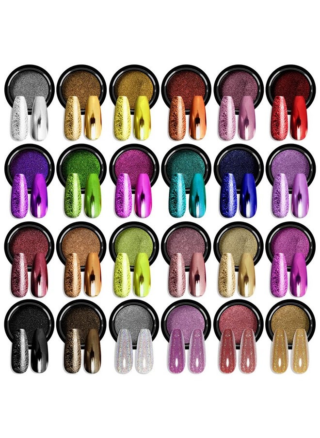24Pcs Saviland Chrome Nail Powder Set - Metallic Mirror Effect Holographic Nail Powder Silver Red Green Gold Nail Chrome Powder for Nails Art Decoration