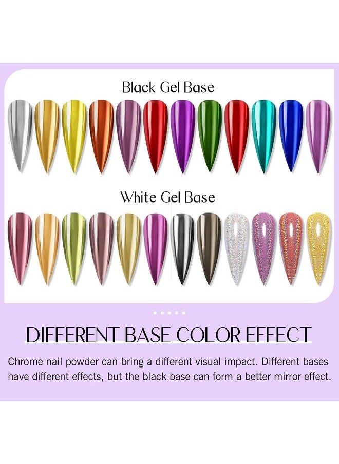 24Pcs Saviland Chrome Nail Powder Set - Metallic Mirror Effect Holographic Nail Powder Silver Red Green Gold Nail Chrome Powder for Nails Art Decoration