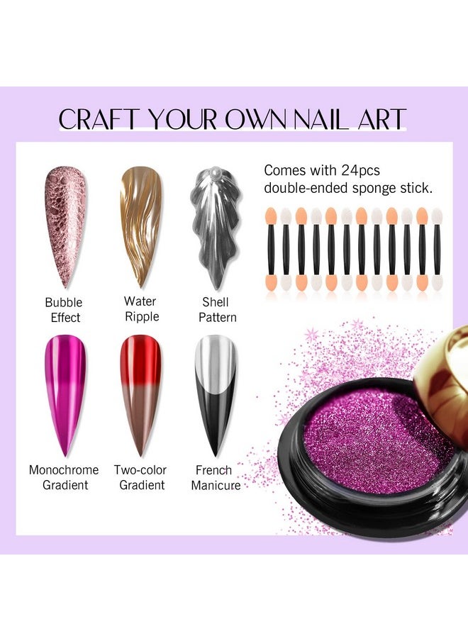 24Pcs Saviland Chrome Nail Powder Set - Metallic Mirror Effect Holographic Nail Powder Silver Red Green Gold Nail Chrome Powder for Nails Art Decoration