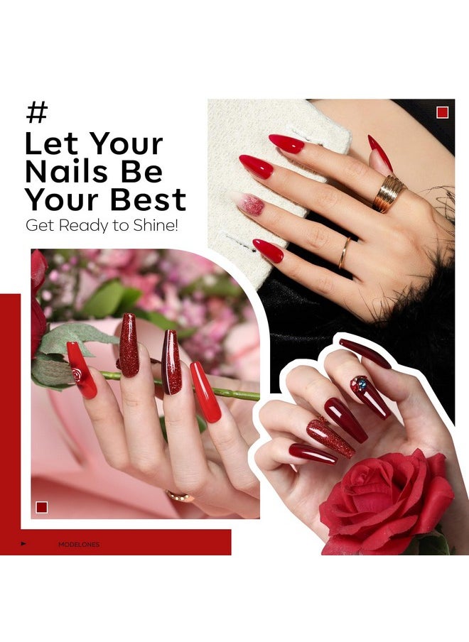 modelones Gel Nail Polish Set - 6 Red Colors Gel Polish Glitter Red Gel Polish Burgundy Red Sparkle Bloody Red Nail Polish Gel Manicure DIY Salon Nail Art Gifts