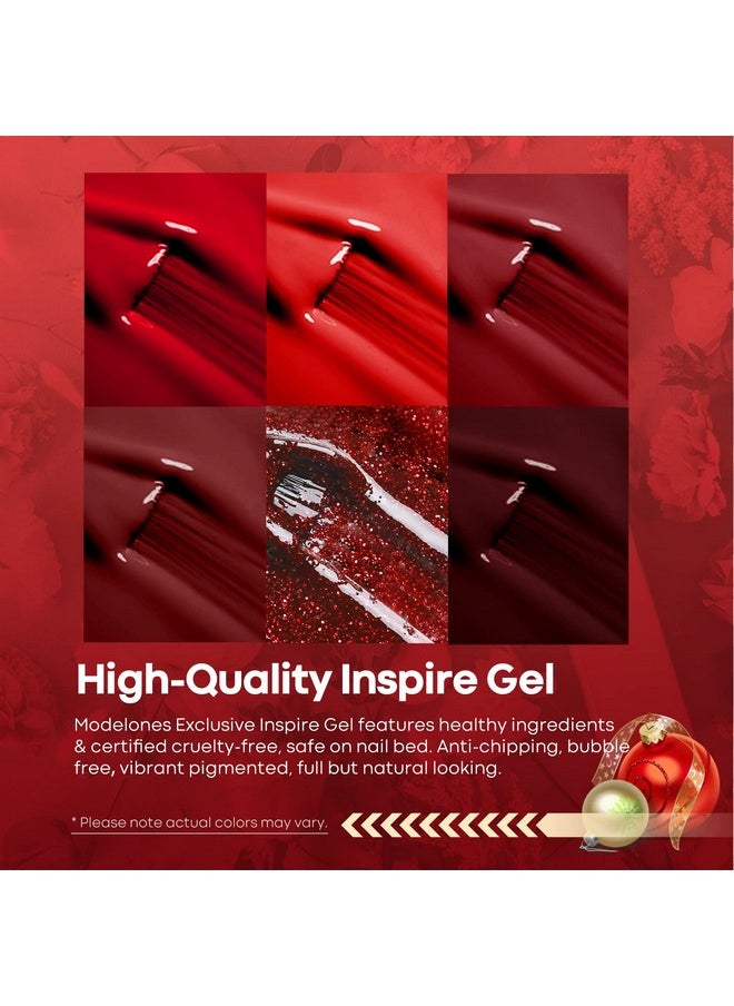 modelones Gel Nail Polish Set - 6 Red Colors Gel Polish Glitter Red Gel Polish Burgundy Red Sparkle Bloody Red Nail Polish Gel Manicure DIY Salon Nail Art Gifts
