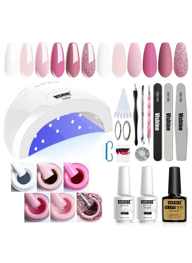 Vishine Gel Nail Polish Starter Kit with 48W SUNOne UV LED Nail Lamp Speed Dryer Manicure Tools 6 Pretty Colors Gel Polish Base and Top Coat #01