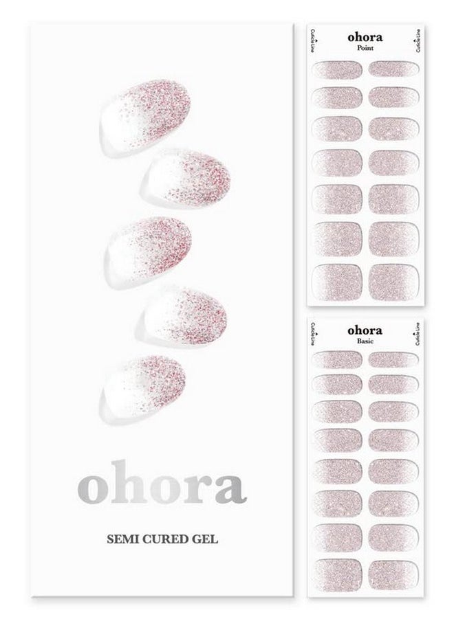 ohora Semi Cured Gel Nail Strips (N Basic Nails no.3) - Nude, Glitter, Works with UV/LED Lamps, Salon-Quality, Long Lasting, Easy to Apply & Remove - Includes 2 Prep Pads, Nail File & Wooden Stick