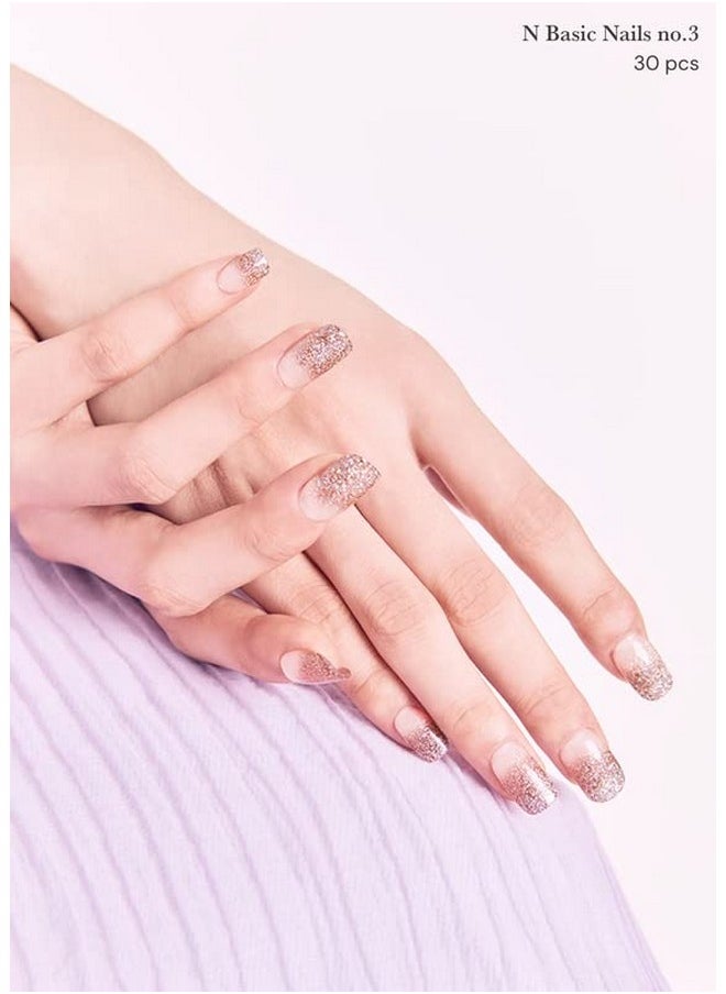 ohora Semi Cured Gel Nail Strips (N Basic Nails no.3) - Nude, Glitter, Works with UV/LED Lamps, Salon-Quality, Long Lasting, Easy to Apply & Remove - Includes 2 Prep Pads, Nail File & Wooden Stick