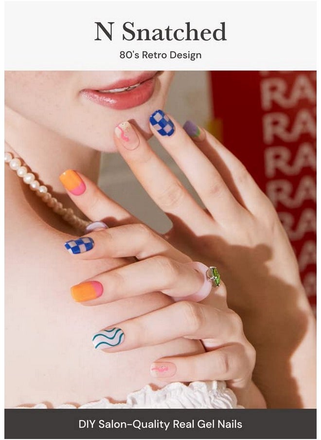 ohora Semi Cured Gel Nail Strips (N Snatched) - Blue, Patterned, Works with Any UV/LED Nail Lamps, Salon-Quality, Long Lasting, Easy to Apply & Remove - Includes 2 Prep Pads, Nail File & Wooden Stick