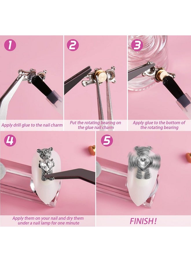 Leelosp 30 Pieces Spinning Nail Charms Nail Art Rotating Charm Rotating Bearing Nail Art Tool Nail Rings Jewelry Rotating Nail Tools 3D Nail Charms for Women Nails Crafting Gold