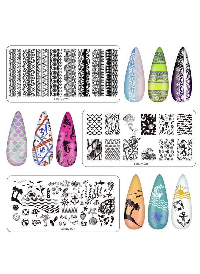LiBiuty Nail Art Stamper Kit 12Pcs Stamping Template Nail Plates with 2 Nail Stamper 2 Scraper 1 Stamp Template Storage Bag Organizer
