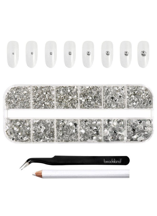 Beadsland Rhinestones for Makeup,8 Sizes 2500pcs Crystal Flatback Rhinestones Face Gems for Nails Crafts with Tweezers and Wax Pencil,Clear,SS4-SS30
