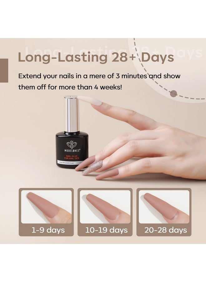 Modelones 9 in One Nail Glue Base Coat Nail Polish Set Brush On Gel Nail Glue 15ml for Rhinestone, False Nails, Base Gel, Blooming Nail Art Gel Nail Kit for Acrylic Nails U V Lamp Needed