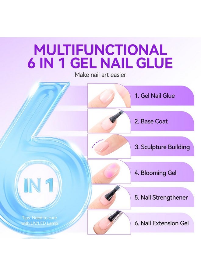Gelike EC Gel Nail Glue UV - 6 in 1 Gel Glue for Nail Tips Need UV Light, 2PCS Strong Adhesive for Press on Nails Acrylic Tips
