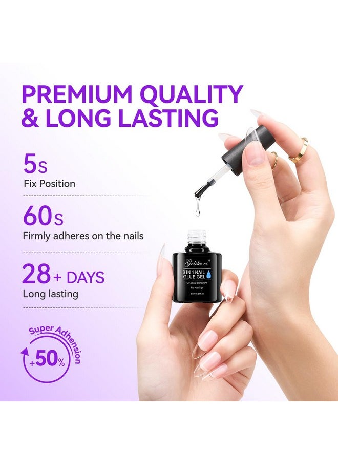 Gelike EC Gel Nail Glue UV - 6 in 1 Gel Glue for Nail Tips Need UV Light, 2PCS Strong Adhesive for Press on Nails Acrylic Tips