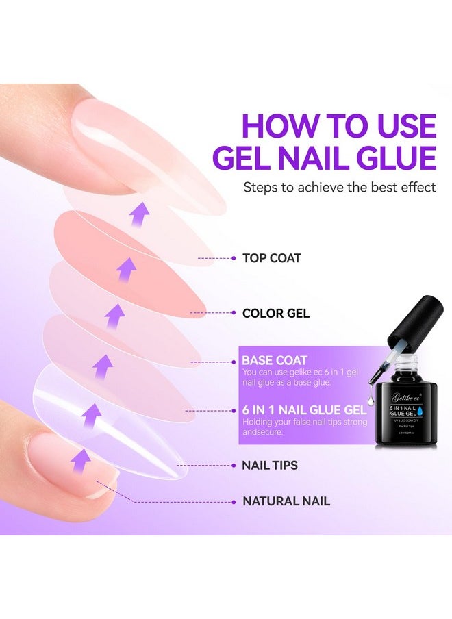 Gelike EC Gel Nail Glue UV - 6 in 1 Gel Glue for Nail Tips Need UV Light, 2PCS Strong Adhesive for Press on Nails Acrylic Tips