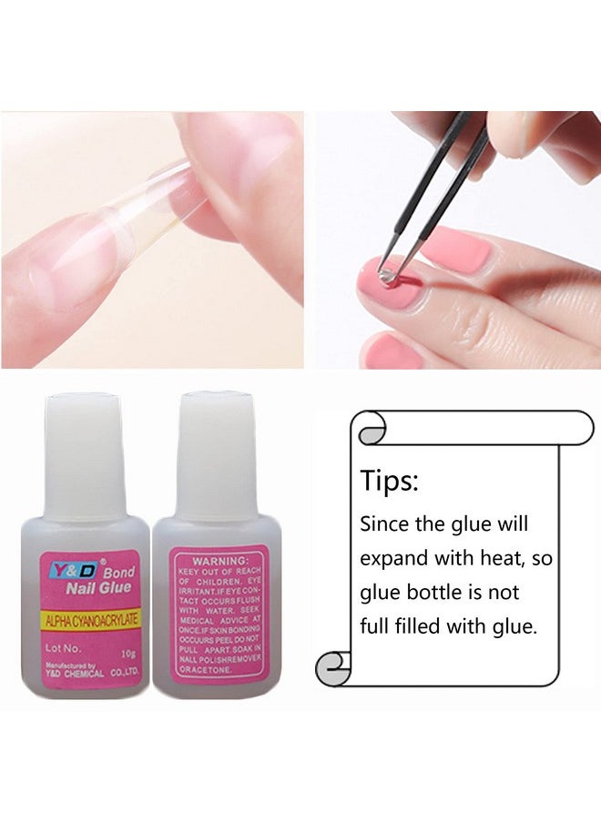 10PCS Brush on Nail Glue for Acrylic Nail Tips, Long Lasting Nail Glue Adhesive Super Bond (10g/pc)