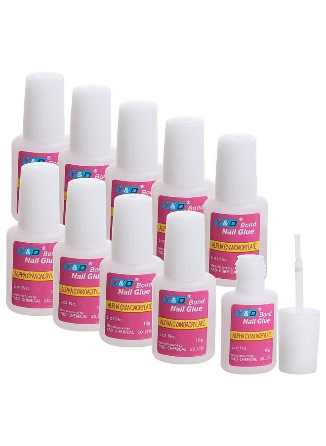 10PCS Brush on Nail Glue for Acrylic Nail Tips, Long Lasting Nail Glue Adhesive Super Bond (10g/pc)