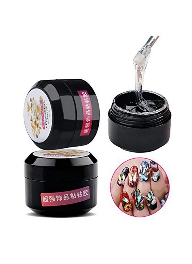 YesLady Nail Art Super Sticky Rhinestone UV Gel Adhesive Diamond Gem Builder 8ml Glue for Jewelry with Brush Tools