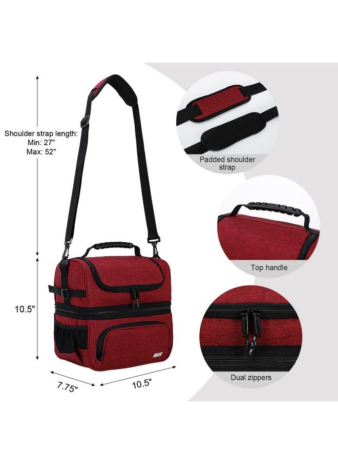 MIER Dual Compartment Lunch Bag Tote with Shoulder Strap for Men and Women Insulated Leakproof Cooler Bag, Dark Red