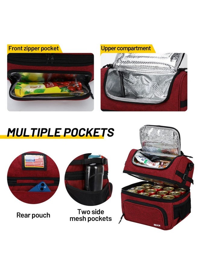 MIER Dual Compartment Lunch Bag Tote with Shoulder Strap for Men and Women Insulated Leakproof Cooler Bag, Dark Red