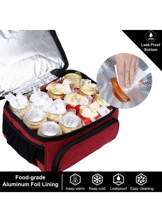 MIER Dual Compartment Lunch Bag Tote with Shoulder Strap for Men and Women Insulated Leakproof Cooler Bag, Dark Red