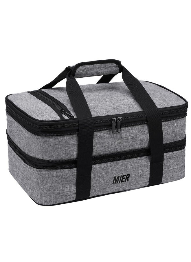 MIER Insulated Double Casserole Carrier Thermal Lunch Tote for Potluck Parties, Picnic, Beach, Fits 9 x 13 Inches Casserole Dish, Expandable by Mid Zipper, Gray