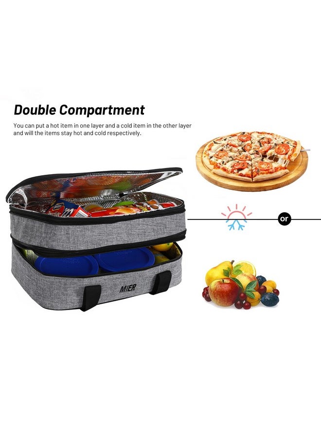 MIER Insulated Double Casserole Carrier Thermal Lunch Tote for Potluck Parties, Picnic, Beach, Fits 9 x 13 Inches Casserole Dish, Expandable by Mid Zipper, Gray