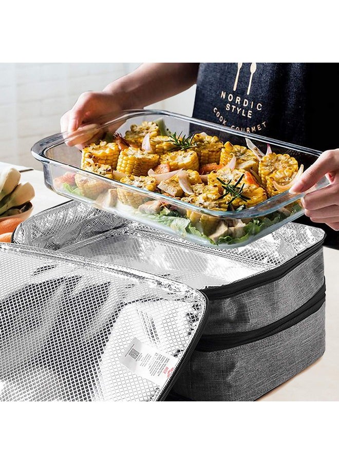 MIER Insulated Double Casserole Carrier Thermal Lunch Tote for Potluck Parties, Picnic, Beach, Fits 9 x 13 Inches Casserole Dish, Expandable by Mid Zipper, Gray