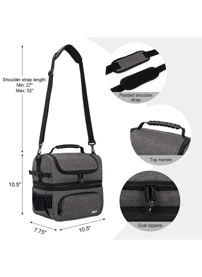 MIER Dual Compartment Lunch Bag Tote with Shoulder Strap for Men and Women Insulated Leakproof Cooler Bag, Grey