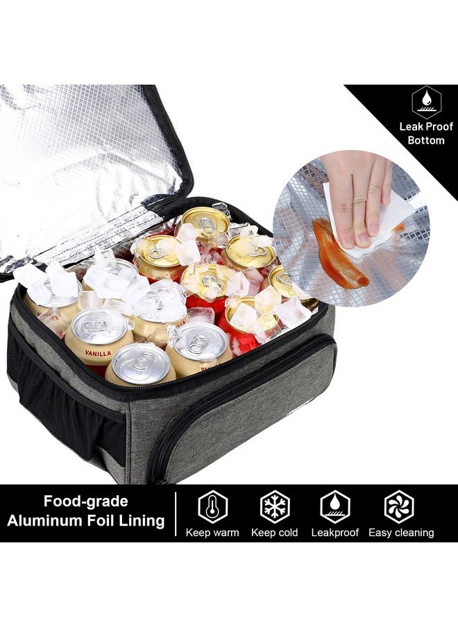 MIER Dual Compartment Lunch Bag Tote with Shoulder Strap for Men and Women Insulated Leakproof Cooler Bag, Grey