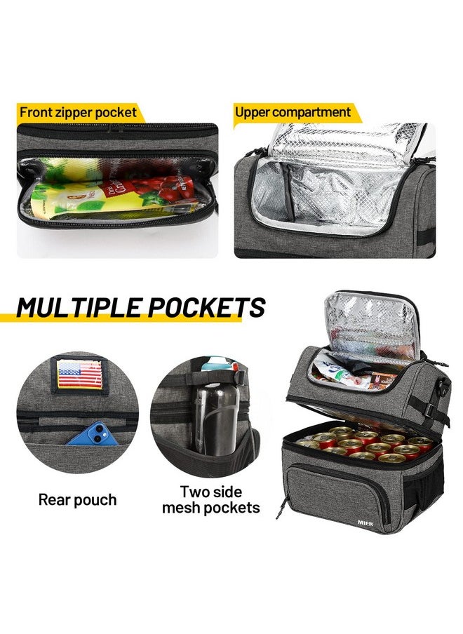 MIER Dual Compartment Lunch Bag Tote with Shoulder Strap for Men and Women Insulated Leakproof Cooler Bag, Grey