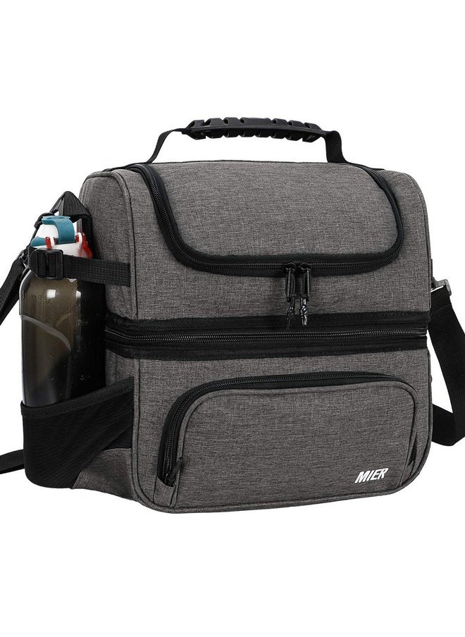MIER Dual Compartment Lunch Bag Tote with Shoulder Strap for Men and Women Insulated Leakproof Cooler Bag, Grey