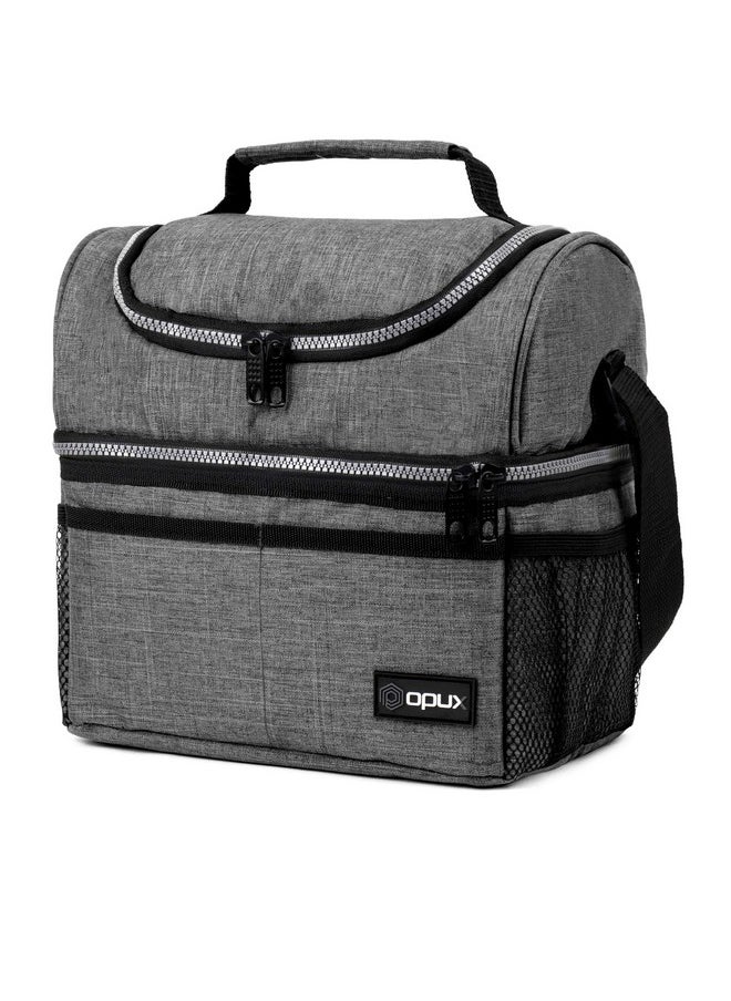OPUX Lunch Box For Men Women, Insulated Large Lunch Bag Adult Work, Double Decker Lunchbox Meal Prep Dual Compartment Leakproof Lunch Cooler, Soft Lunch Pail Tote Boys Girls Kids School, Heather Gray