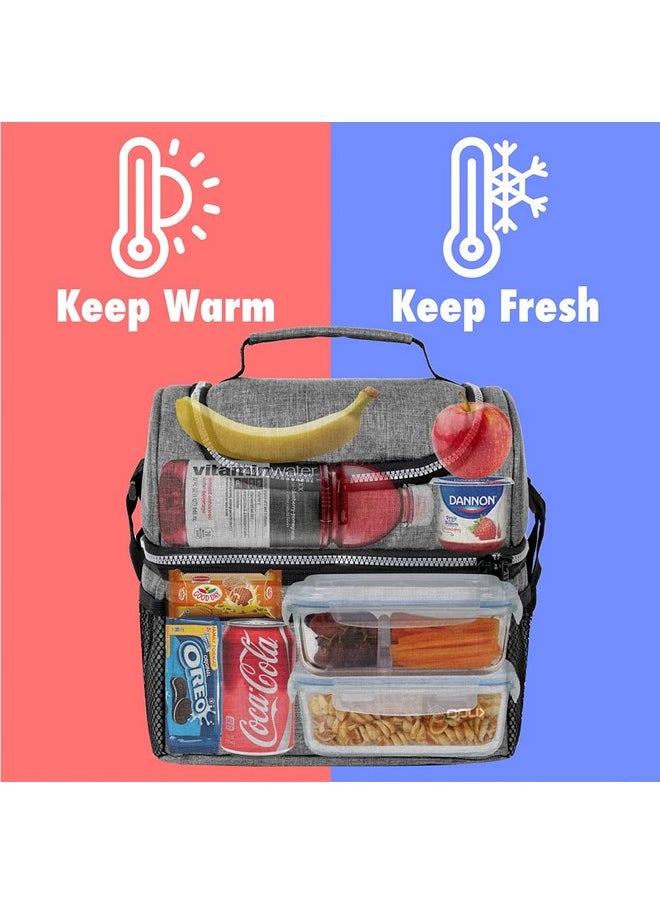 OPUX Lunch Box For Men Women, Insulated Large Lunch Bag Adult Work, Double Decker Lunchbox Meal Prep Dual Compartment Leakproof Lunch Cooler, Soft Lunch Pail Tote Boys Girls Kids School, Heather Gray