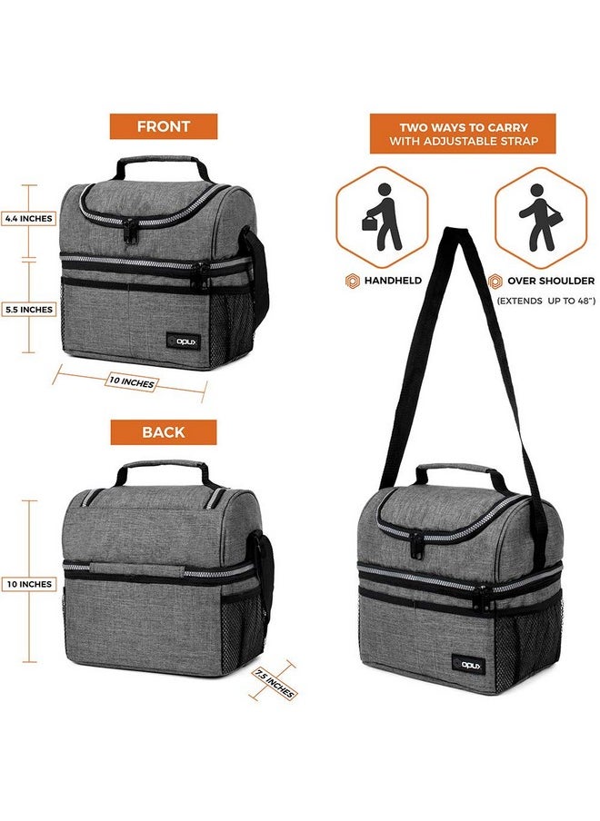 OPUX Lunch Box For Men Women, Insulated Large Lunch Bag Adult Work, Double Decker Lunchbox Meal Prep Dual Compartment Leakproof Lunch Cooler, Soft Lunch Pail Tote Boys Girls Kids School, Heather Gray