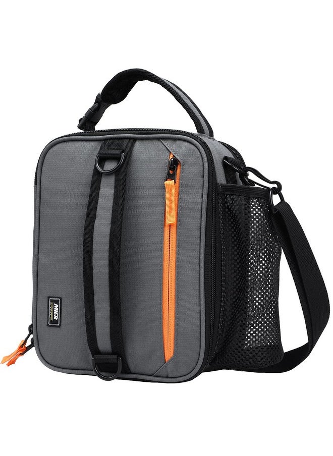 MIER Expandable Lunch Bag Insulated Lunch Box for Men to Work Travel Portable Lunchbox Bags with Shoulder Strap and Water Bottle Holder(Grey/Orange)
