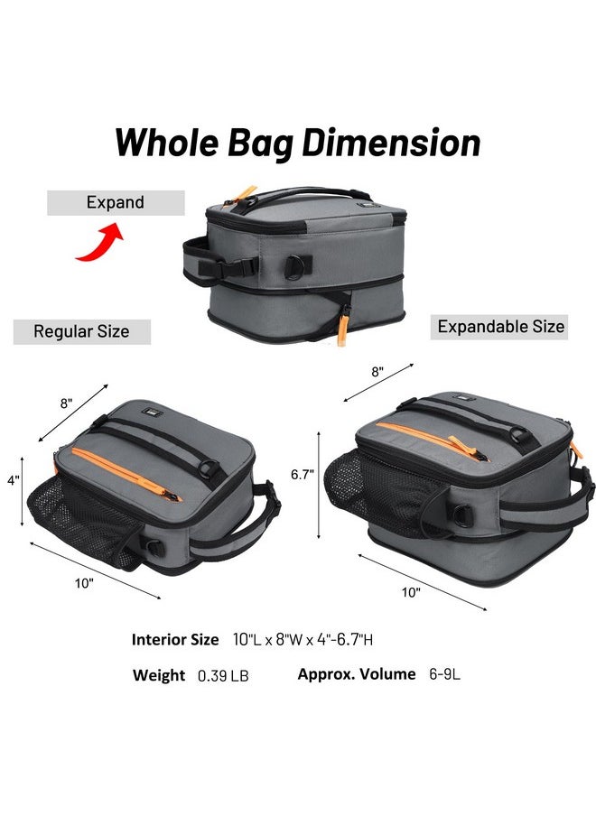 MIER Expandable Lunch Bag Insulated Lunch Box for Men to Work Travel Portable Lunchbox Bags with Shoulder Strap and Water Bottle Holder(Grey/Orange)