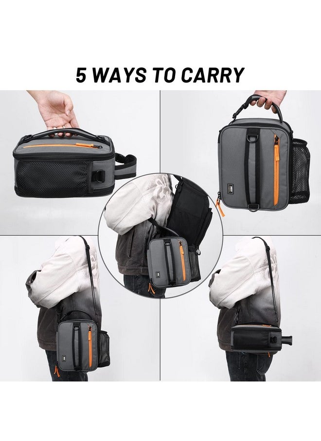 MIER Expandable Lunch Bag Insulated Lunch Box for Men to Work Travel Portable Lunchbox Bags with Shoulder Strap and Water Bottle Holder(Grey/Orange)