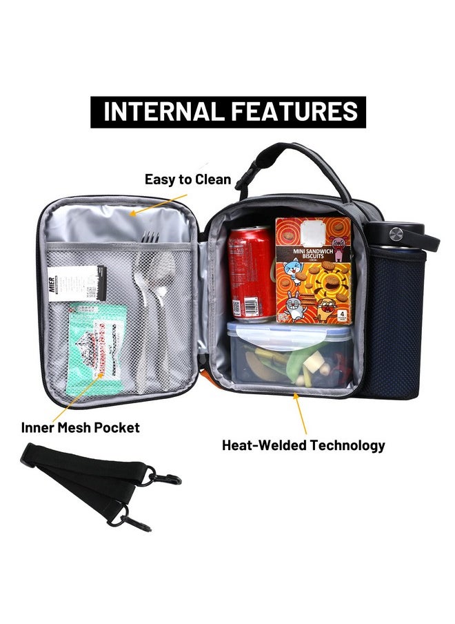 MIER Expandable Lunch Bag Insulated Lunch Box for Men to Work Travel Portable Lunchbox Bags with Shoulder Strap and Water Bottle Holder(Grey/Orange)