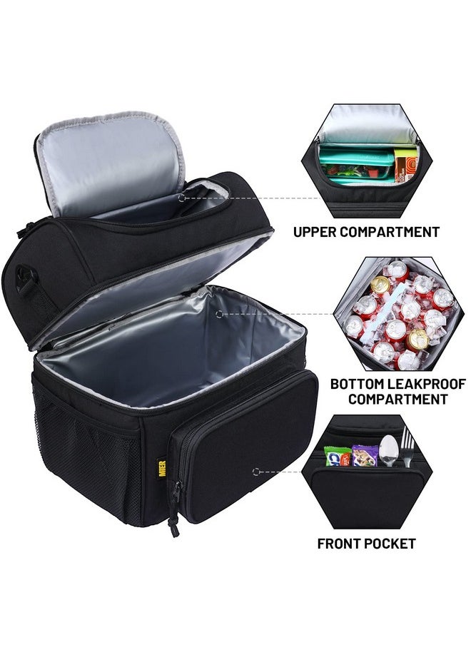 MIER Mens Insulated Lunch Box, Dual Compartment Large Lunch Bag Coolers with Shoulder Strap for Men Women Adult to Office Work, Picnic, Travel, Outdoors, Black