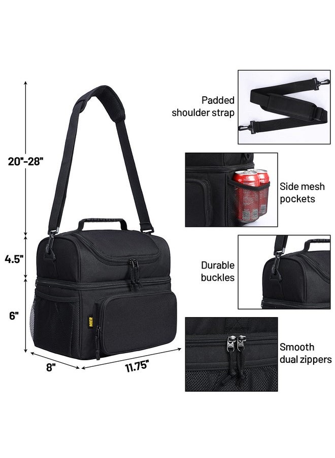 MIER Mens Insulated Lunch Box, Dual Compartment Large Lunch Bag Coolers with Shoulder Strap for Men Women Adult to Office Work, Picnic, Travel, Outdoors, Black
