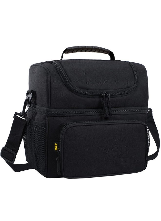MIER Mens Insulated Lunch Box, Dual Compartment Large Lunch Bag Coolers with Shoulder Strap for Men Women Adult to Office Work, Picnic, Travel, Outdoors, Black