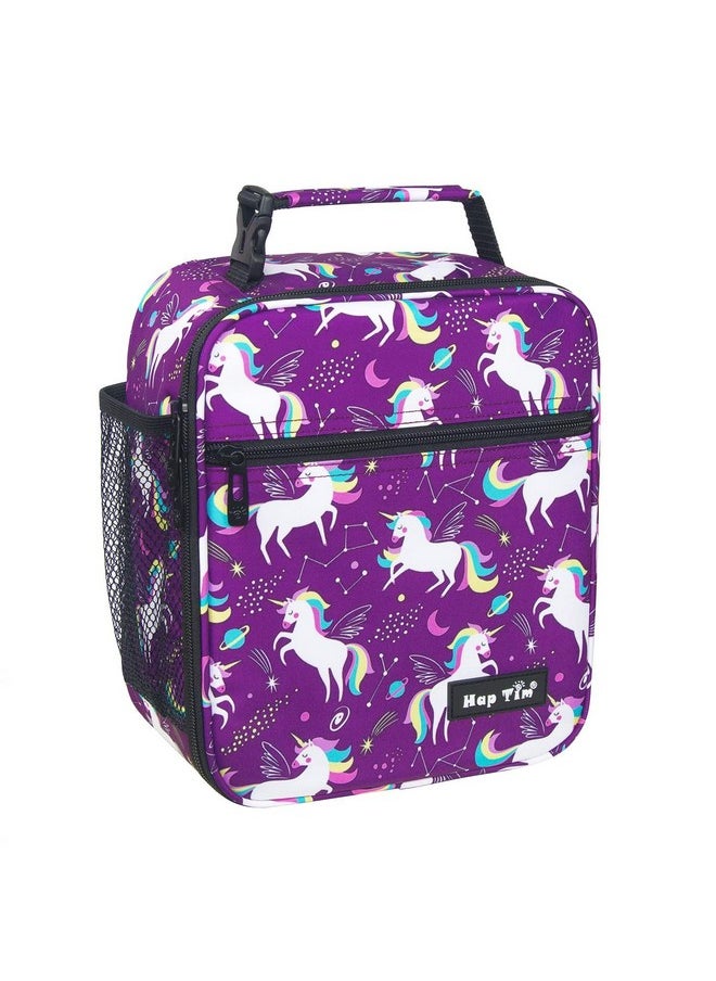 Hap Tim Kids Lunch Box for Girls Boys, Reusable Lunch Bag for Kids, Spacious Lunchbox, Insulated Lunchbag, Purple Unicorn(18654-PP)