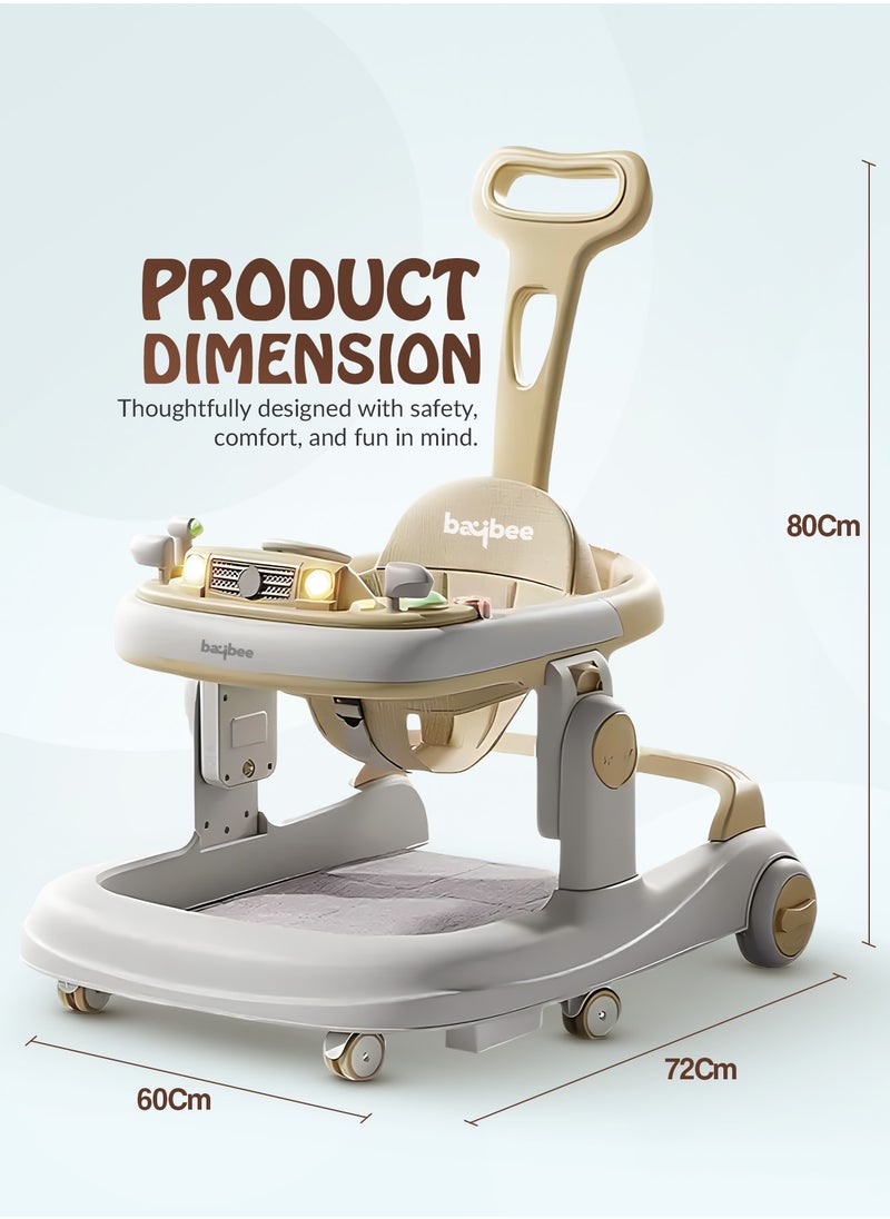 3 in 1 Rollo Baby Walker for Kids, Baby Push Walker with Parental Push Handle, 5 Adjustable Height, Speed Adjustable, Foldable Kids Walker with Light, Tray & Musical Toddler Walker for Baby 6 to 24 Months Boy Girl Beige