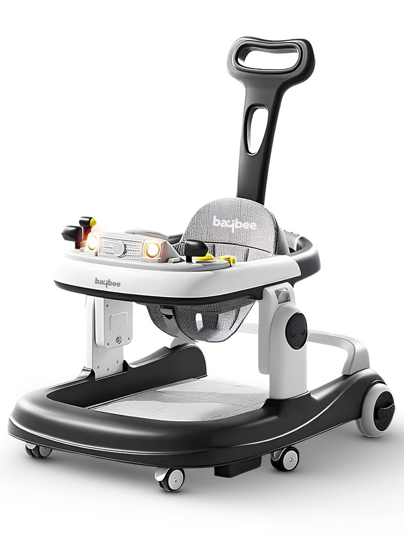 3 in 1 Rollo Baby Walker for Kids, Baby Push Walker with Parental Push Handle, 5 Adjustable Height, Speed Adjustable, Foldable Kids Walker with Light, Tray & Musical Toddler Walker for Baby 6 to 24 Months Boy Girl Black