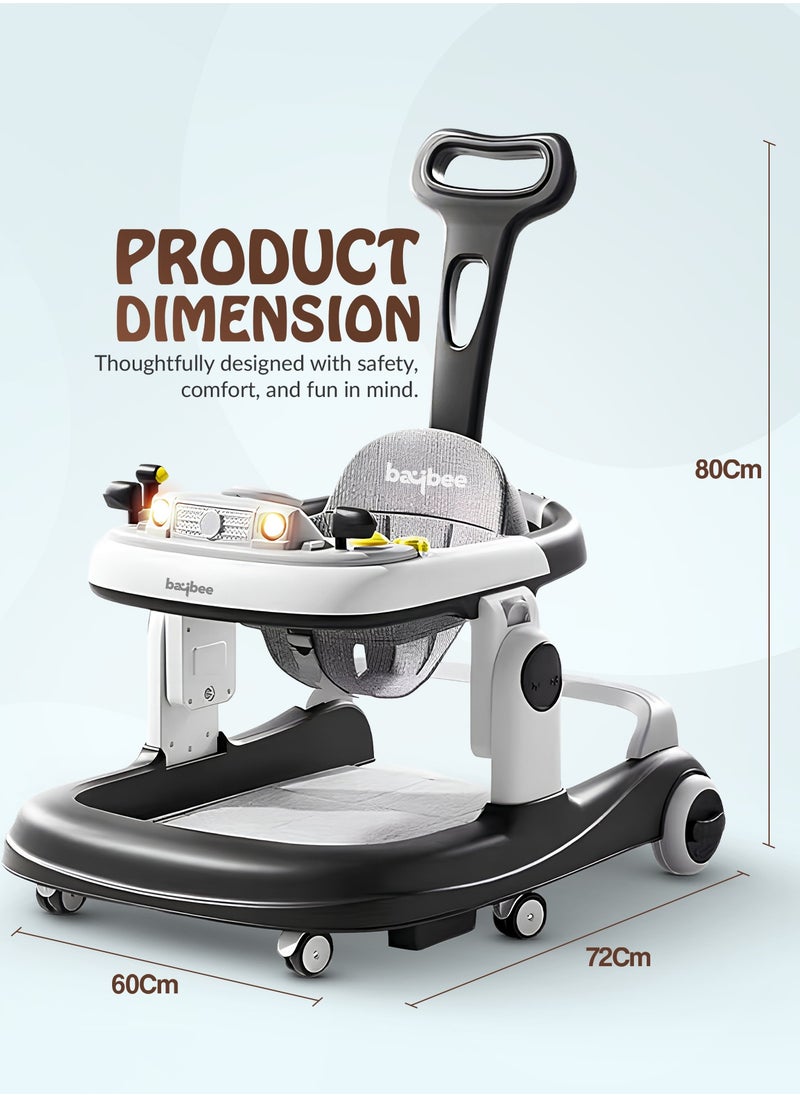 3 in 1 Rollo Baby Walker for Kids, Baby Push Walker with Parental Push Handle, 5 Adjustable Height, Speed Adjustable, Foldable Kids Walker with Light, Tray & Musical Toddler Walker for Baby 6 to 24 Months Boy Girl Black