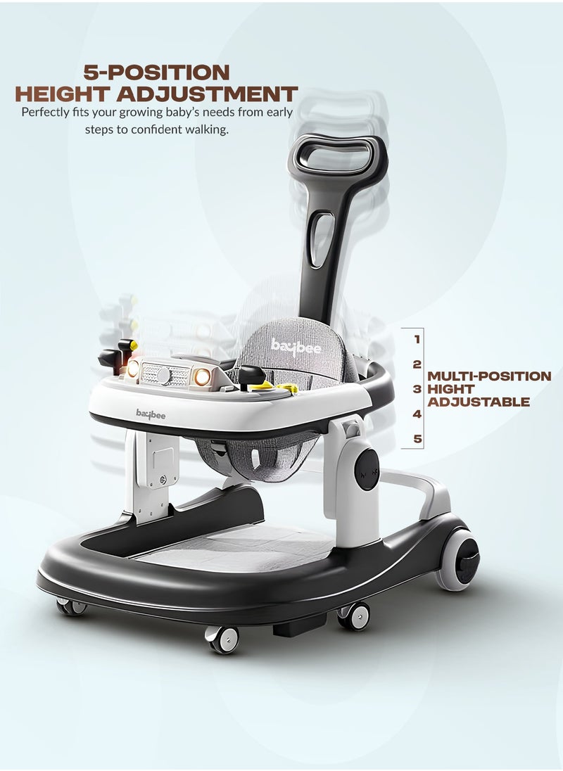 3 in 1 Rollo Baby Walker for Kids, Baby Push Walker with Parental Push Handle, 5 Adjustable Height, Speed Adjustable, Foldable Kids Walker with Light, Tray & Musical Toddler Walker for Baby 6 to 24 Months Boy Girl Black