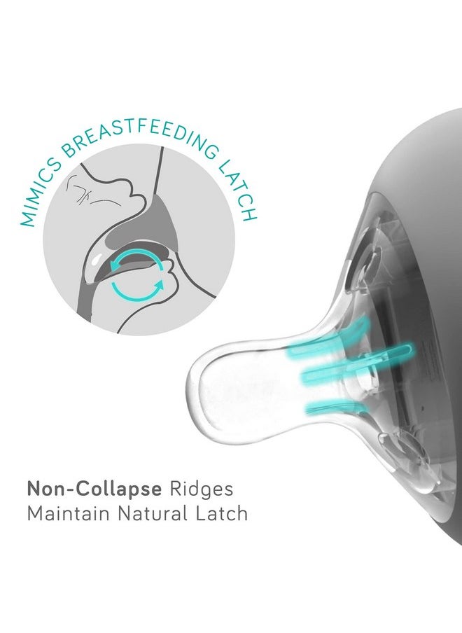 Nanobébé Flexy Silicone Baby Bottle, Anti-Colic, Natural Feel, Non-Collapsing Nipple, Non-Tip Stable Base, Easy to Clean, 3-Pack, Gray, 9oz