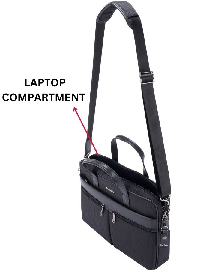 Premium Business Laptop Briefcase 15.6-Inch Laptop Bag Large Capacity Messenger Bag Soft Top Handle Handbag with Long Straps Travel Office Work Black