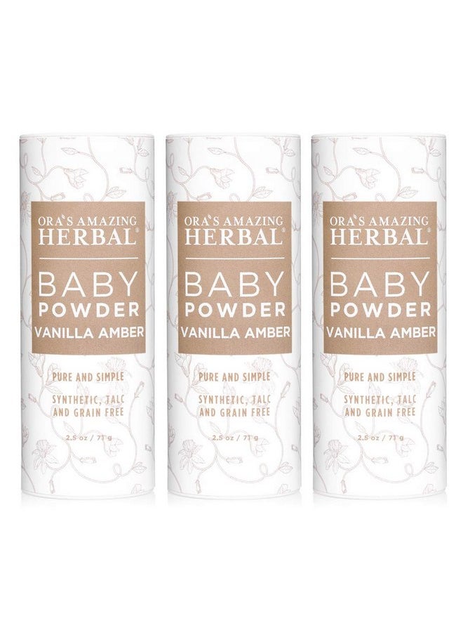 Ora's Amazing Herbal, Talc Free Baby Powder, Cornstarch Free Clay Based Powder, Real Vanilla Amber Natural Scent, 2.5 OZ (3 Pack)